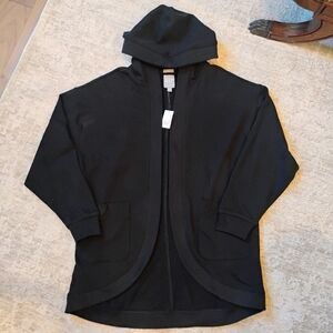 NWT XS GAP Oversized Open Black Sweatshirt Fleece-lined Hooded Cardigan NEW